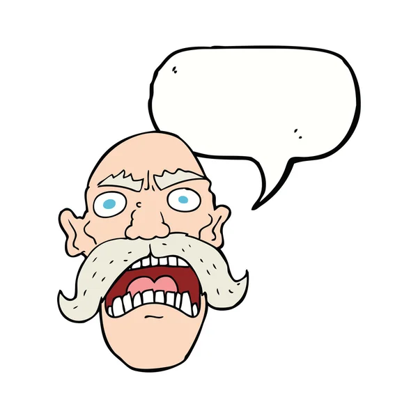 Cartoon angry old man with speech bubble — Stock Vector