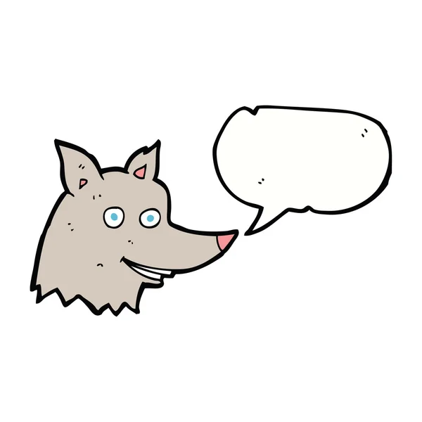 Cabeza de lobo de dibujos animados con burbuja de habla — Vector de stock