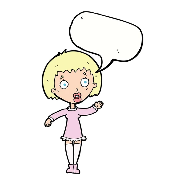 Cartoon viftande kvinna med pratbubblan — Stock vektor