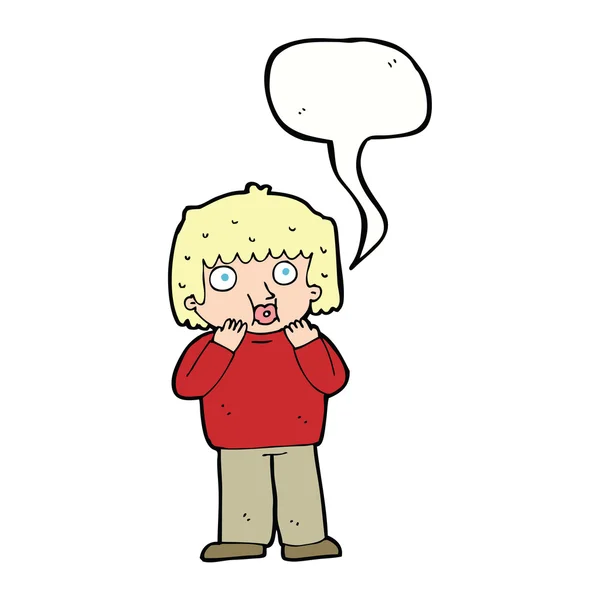 Cartone animato preoccupato ragazzo con la bolla discorso — Vettoriale Stock