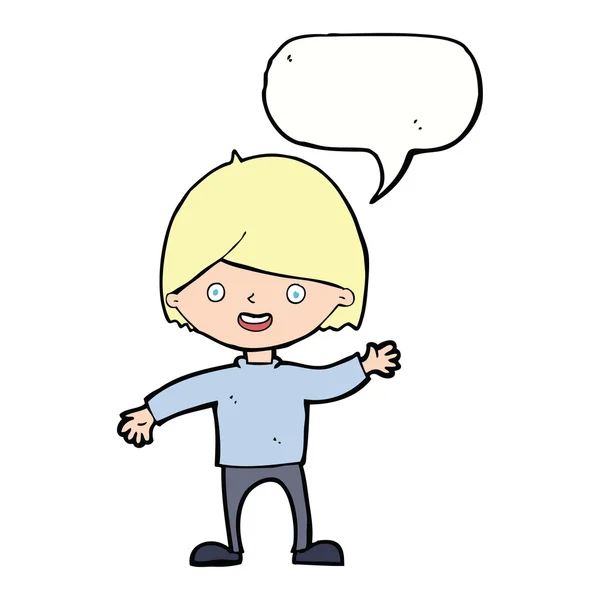 Dibujos animados ondeando chico con burbuja del habla — Archivo Imágenes Vectoriales