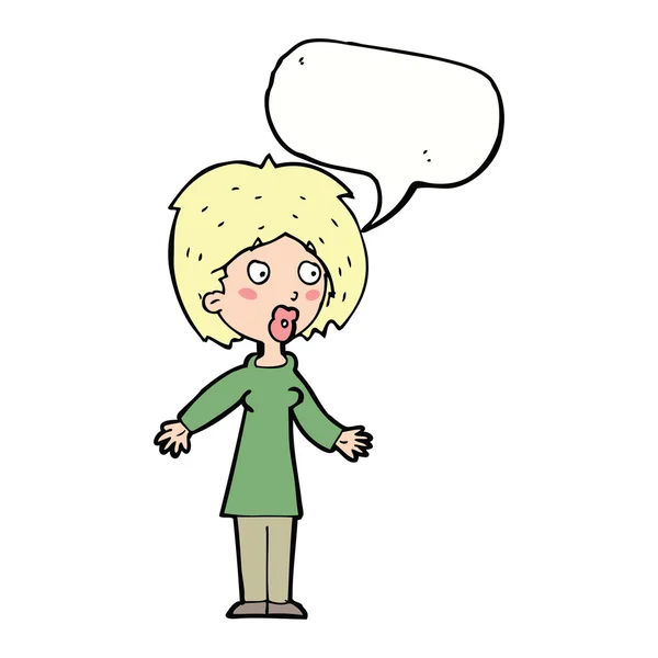 Cartoon surprised woman with speech bubble — Stock Vector