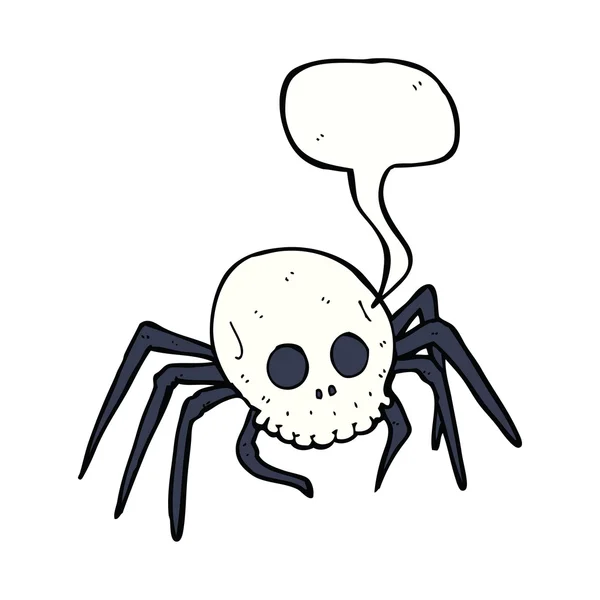 Dibujos animados espeluznante araña de cráneo de Halloween con burbuja del habla — Vector de stock