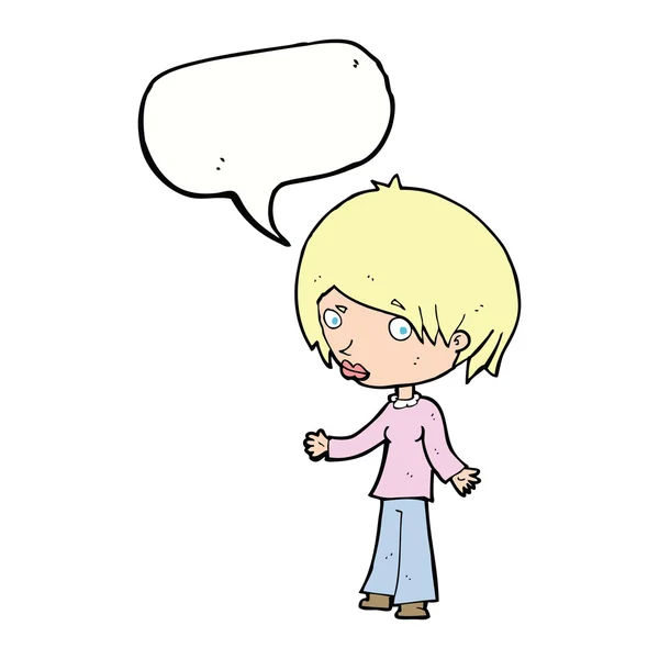 Cartoon confused woman with speech bubble — Stock Vector