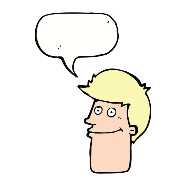 Γελοιογραφία χαμογελαστός άνθρωπος με φούσκα ομιλία — Διανυσματικό Αρχείο