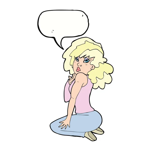 Femme dessin animé posant avec bulle de parole — Image vectorielle