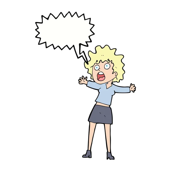 Cartoon frightened woman with speech bubble — Stock Vector