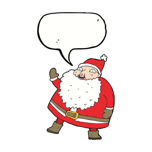 Divertente agitando Babbo Natale cartone animato con bolla discorso — Vettoriale Stock