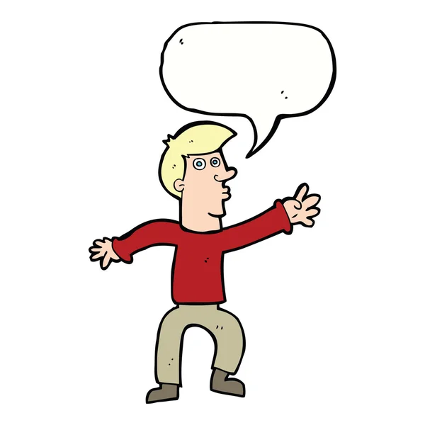 Cartoon bereiken van de man met spraakzeepbel — Stockvector