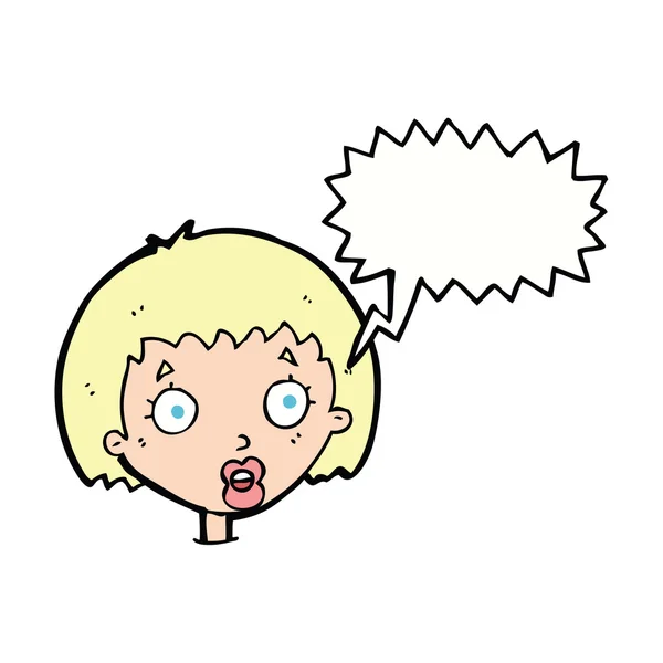 Dibujo animado sorprendido cara femenina con burbuja del habla — Vector de stock