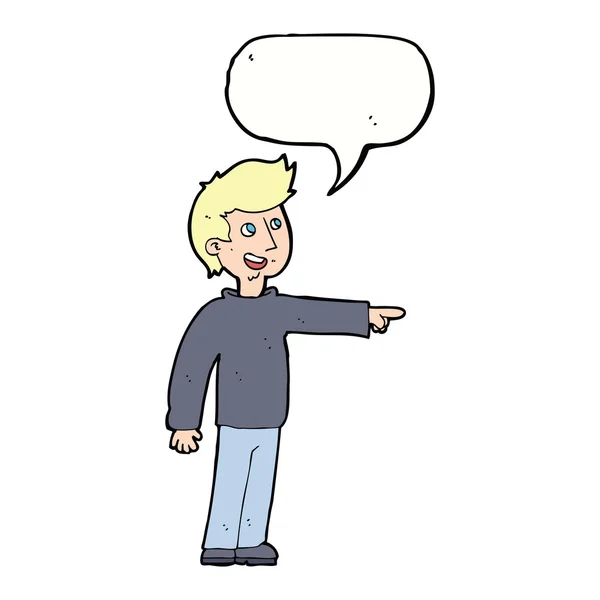 Cartoon gelukkig man wijzen en lachen met spraakzeepbel — Stockvector