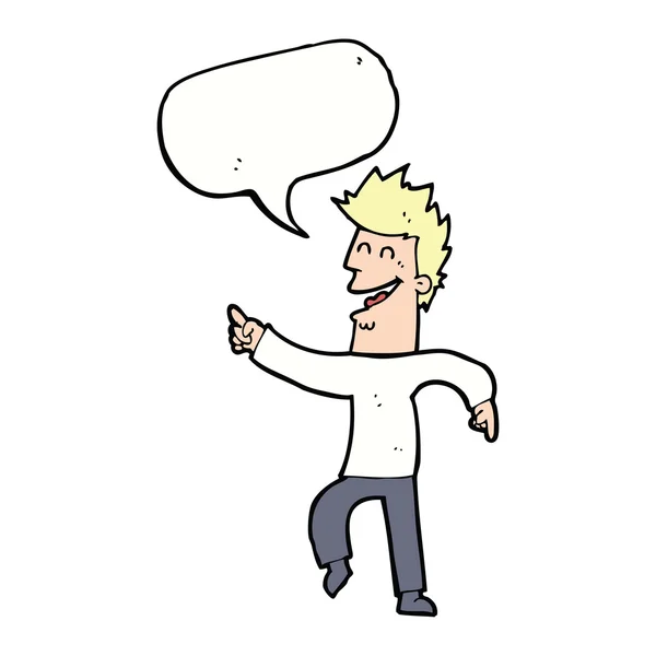 Cartoon man wijzen en lachen met spraakzeepbel — Stockvector