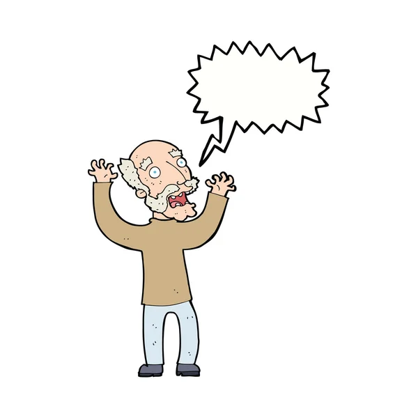 Hombre viejo aterrorizado de dibujos animados con burbuja del habla — Vector de stock