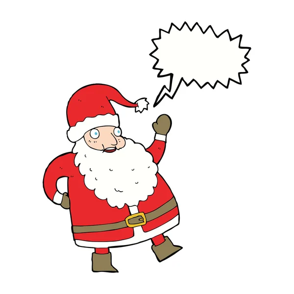 Lustige winkende Weihnachtsmann-Karikatur mit Sprechblase — Stockvektor