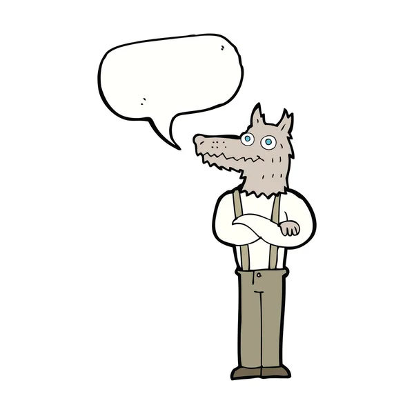 Hombre lobo divertido de dibujos animados con burbuja de habla — Archivo Imágenes Vectoriales