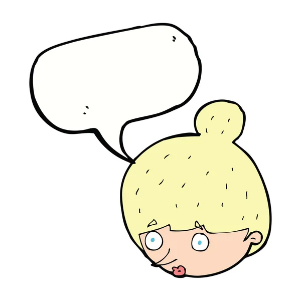 Cartoon surprised woman 's face with speech bubble — стоковый вектор