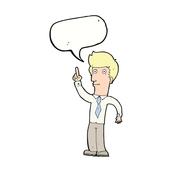 Desenho animado homem amigável com ideia com bolha de fala — Vetor de Stock