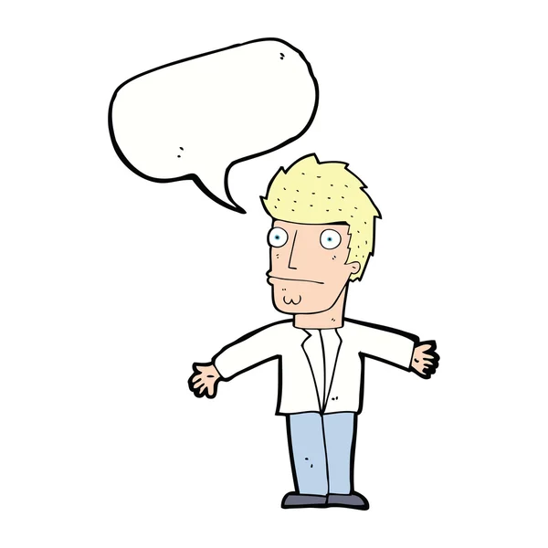 Cartone animato uomo confuso con la bolla discorso — Vettoriale Stock