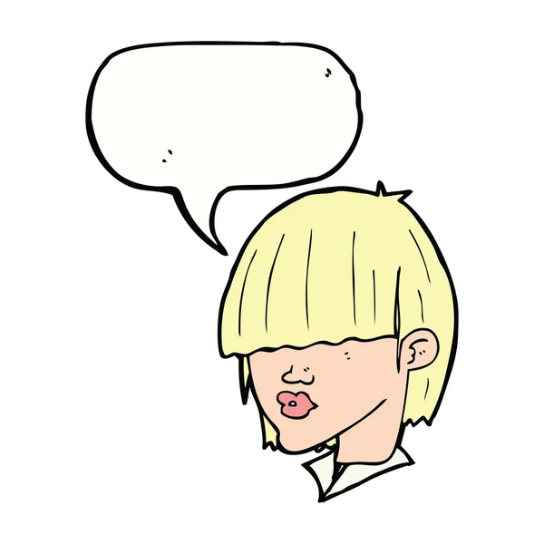 Corte de cabelo de moda desenhos animados com bolha de fala — Vetor de Stock