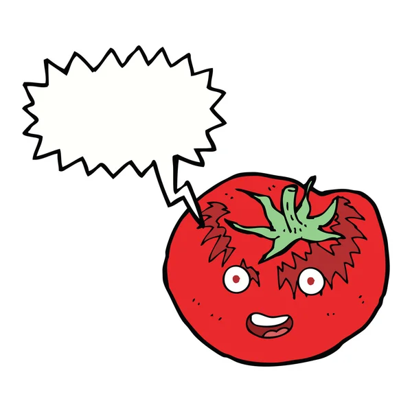 Tomate de dibujos animados con burbuja de habla — Vector de stock