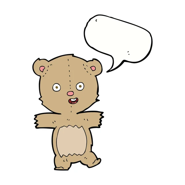 Cartoon tanzender Teddybär mit Sprechblase — Stockvektor