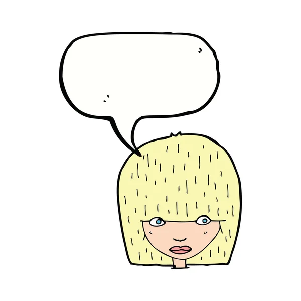 Cartoon female face staring with speech bubble — Stock Vector