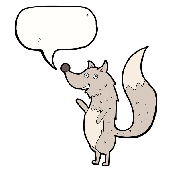 Dibujos animados lobo ondeante con burbuja de habla — Archivo Imágenes Vectoriales