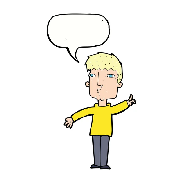 Hombre de dibujos animados planteando punto con burbuja de habla — Vector de stock