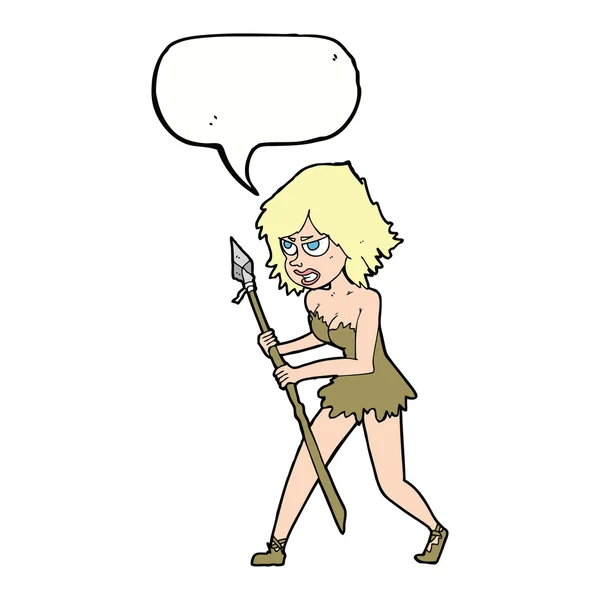 Cartoon cave girl with speech bubble — Stock Vector