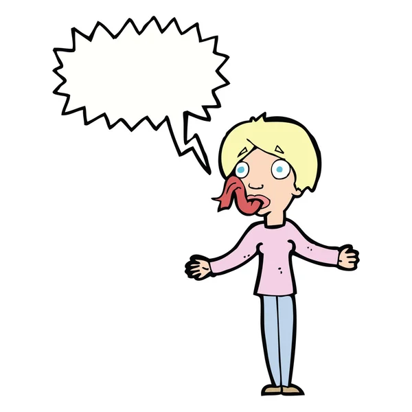 Mujer de dibujos animados diciendo mentiras con la burbuja del habla — Vector de stock