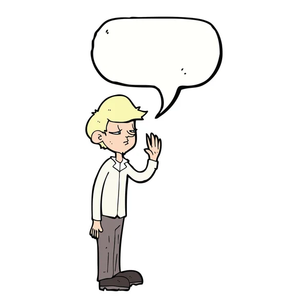 Cartoon arrogant boy with speech bubble — Stock Vector