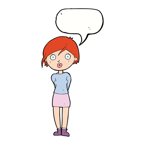 Cartoon surprised girl with speech bubble — Stock Vector