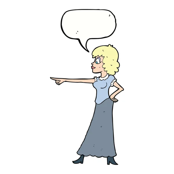 Dibujos animados mujer señalando el dedo con el habla burbuja — Archivo Imágenes Vectoriales