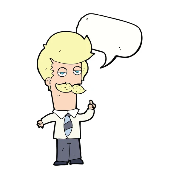 Cartoon mna with mustache explaining with speech bubble — Stock Vector