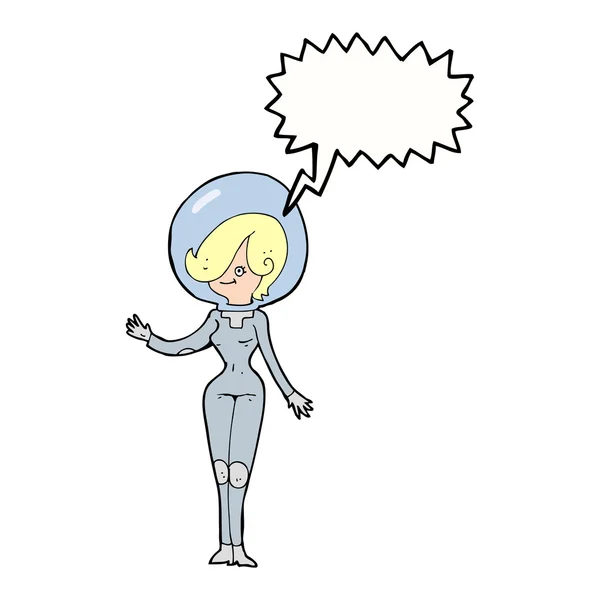 Cartoon space woman with speech bubble — Stock Vector