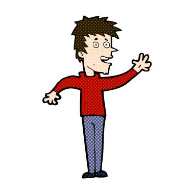 komik karikatür mutlu çocuk sallayarak