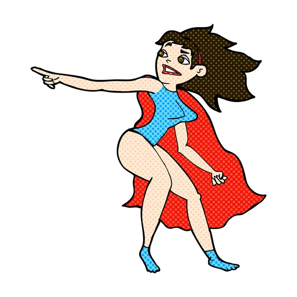 卡通漫画超级英雄妇女指向 — 图库矢量图片