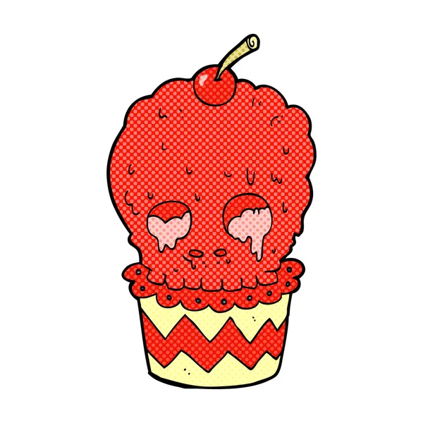 Spooky skalle cupcake komiska cartoon — Stock vektor
