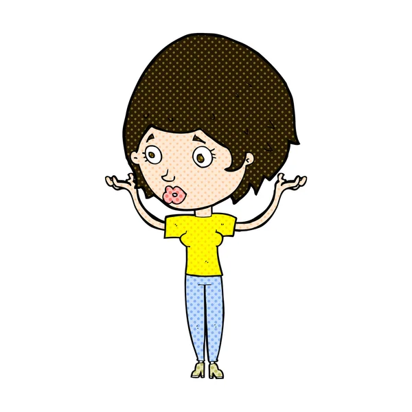 Banda desenhada mulher levantando as mãos no ar —  Vetores de Stock