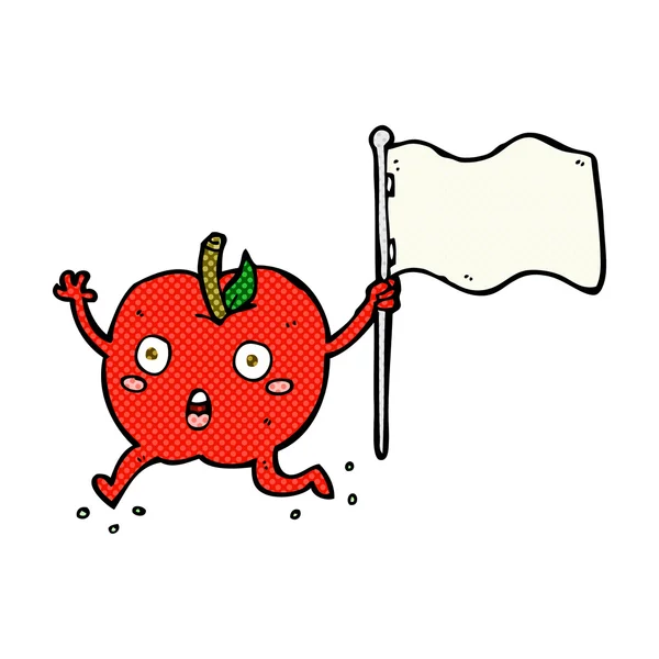 Fumetto divertente mela con bandiera — Vettoriale Stock