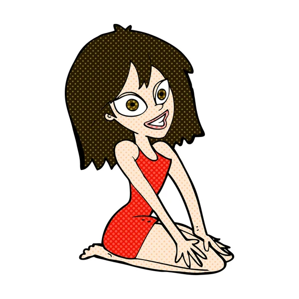 Szczęśliwa kobieta komiks kreskówka w sukience — Wektor stockowy