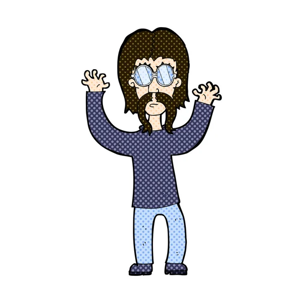 Comic cartoon hippie man waving arms — Stock Vector