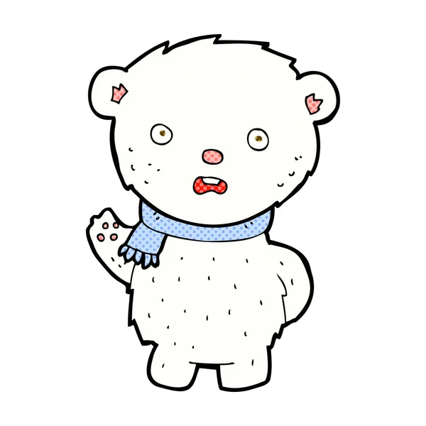 Comic cartoon polar bear wearing scarf — Stock Vector
