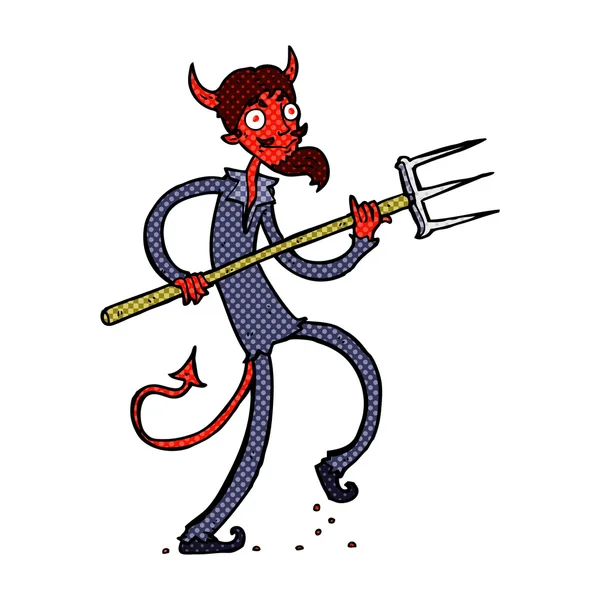 Bande dessinée diable avec fourche — Image vectorielle