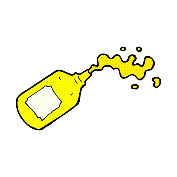 Desenho animado cômico esguichando garrafa de mostarda —  Vetores de Stock