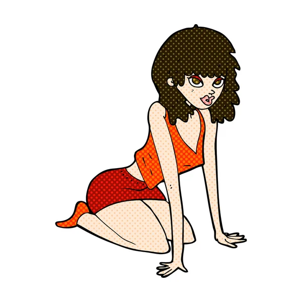 Komiska tecknade kvinnan i sexiga pose — Stock vektor