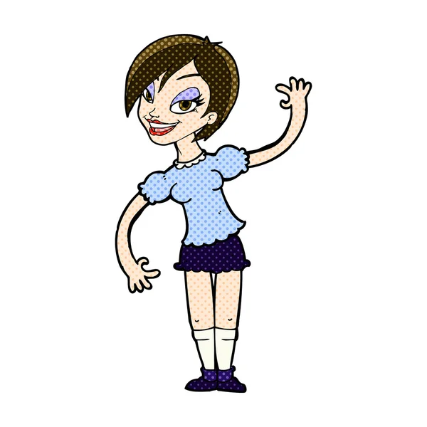 Comic cartoon girl waving — Stock Vector