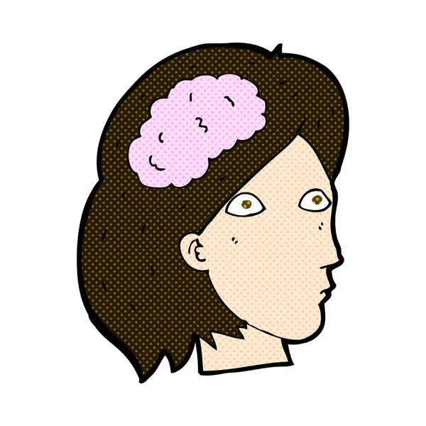 Bande dessinée tête féminine avec symbole du cerveau — Image vectorielle