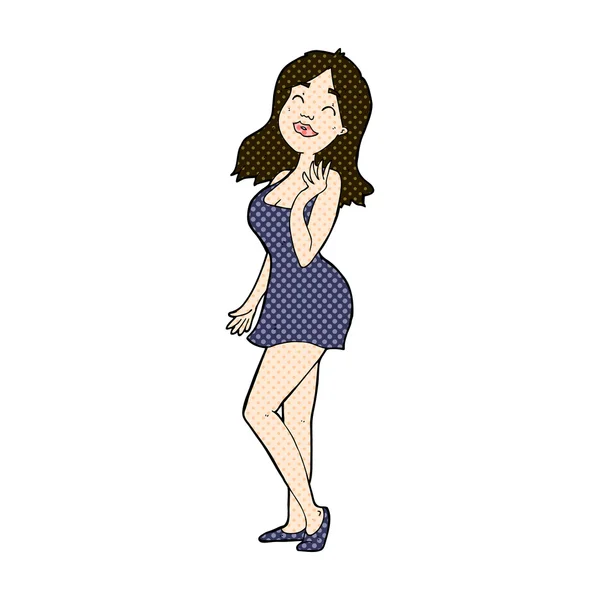 Strip cartoon mooie vrouw in cocktail jurk — Stockvector