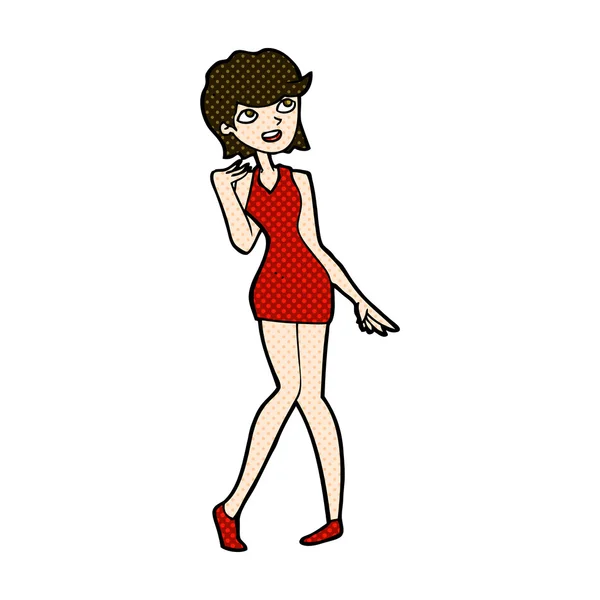 Strip cartoon vrouw in cocktail jurk — Stockvector